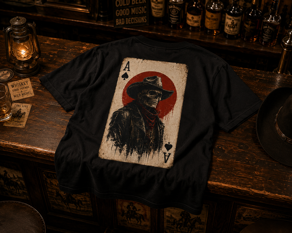 Ace of Spades Cowboy T-Shirt | Western Skull Playing Card Tee | Vintage Cowboy Shirt
