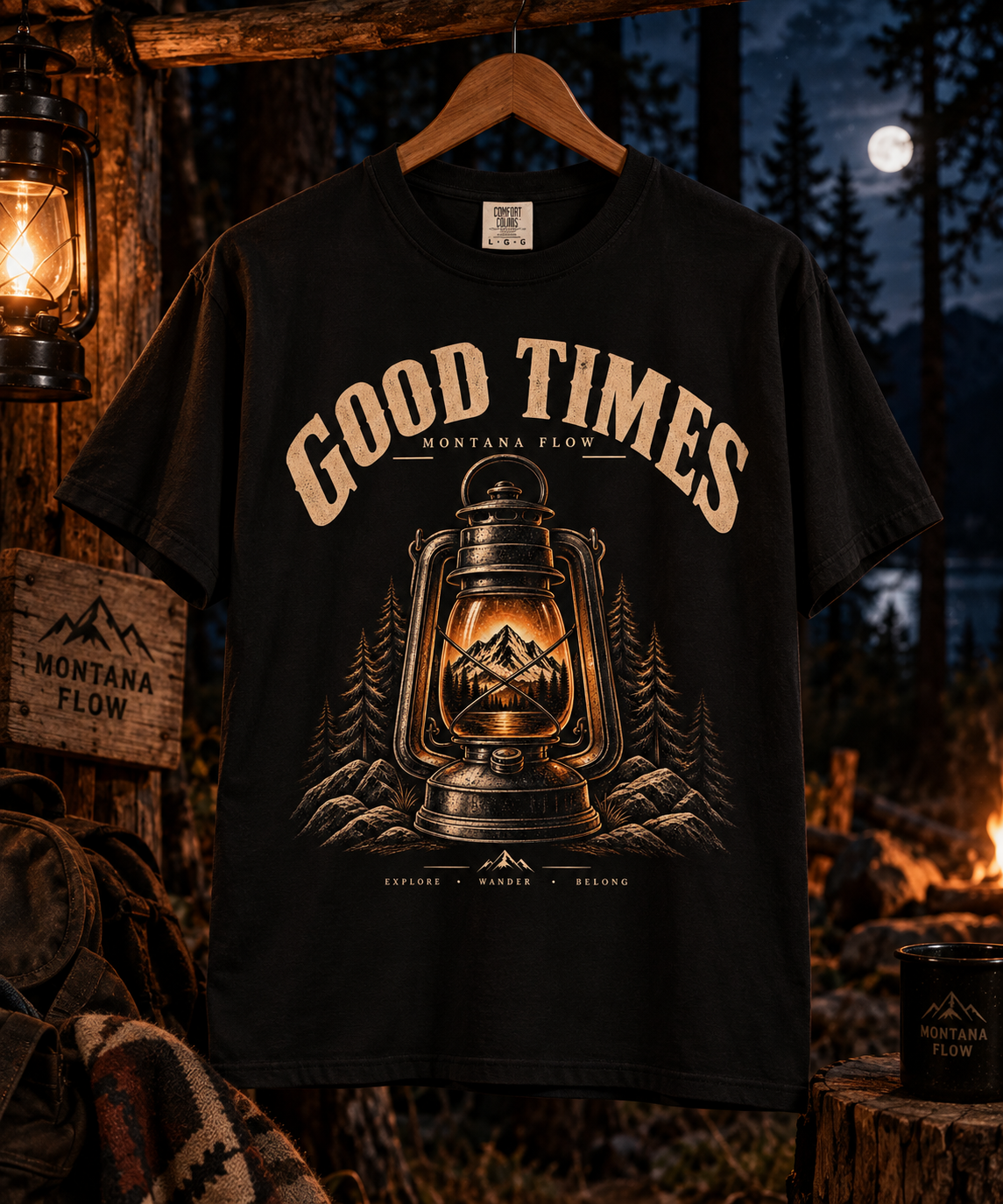 T-shirt graphique Good Times, t-shirt de camping vintage, t-shirt lanterne de montagne