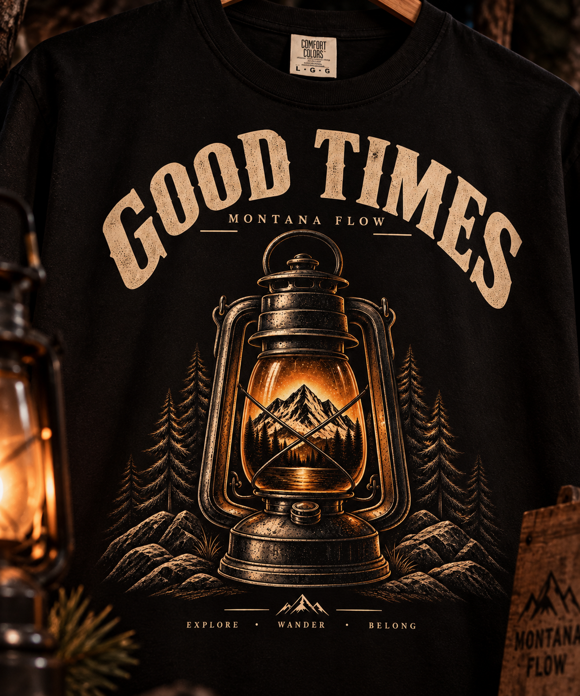 T-shirt graphique Good Times, t-shirt de camping vintage, t-shirt lanterne de montagne