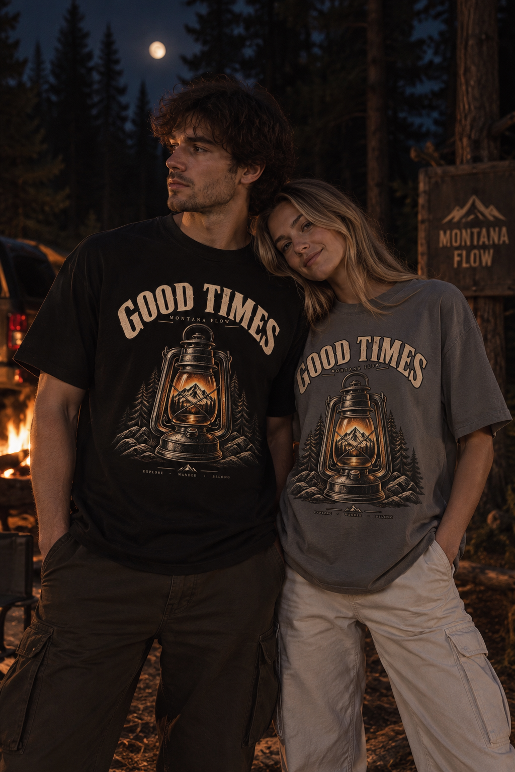 T-shirt graphique Good Times, t-shirt de camping vintage, t-shirt lanterne de montagne
