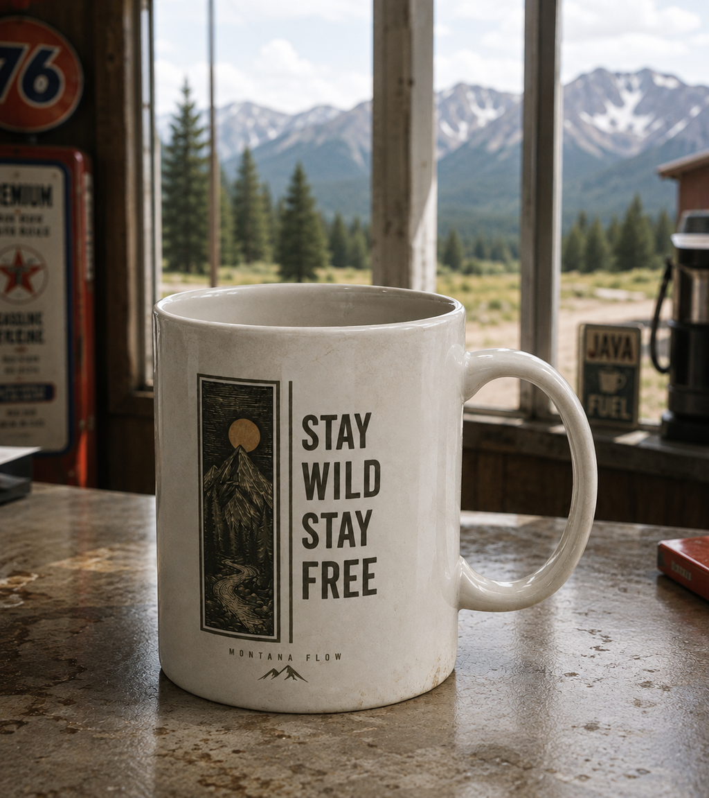 Stay Wild Stay Free Mountain Mug | Adventure Nature Coffee Cup | Outdoor Travel Gift