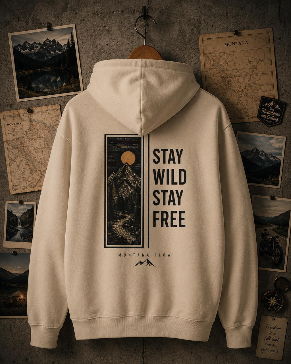 Sweat à capuche Stay Wild Stay Free | Sweat-shirt graphique Aventure en montagne | Sweat à capuche nature et plein air