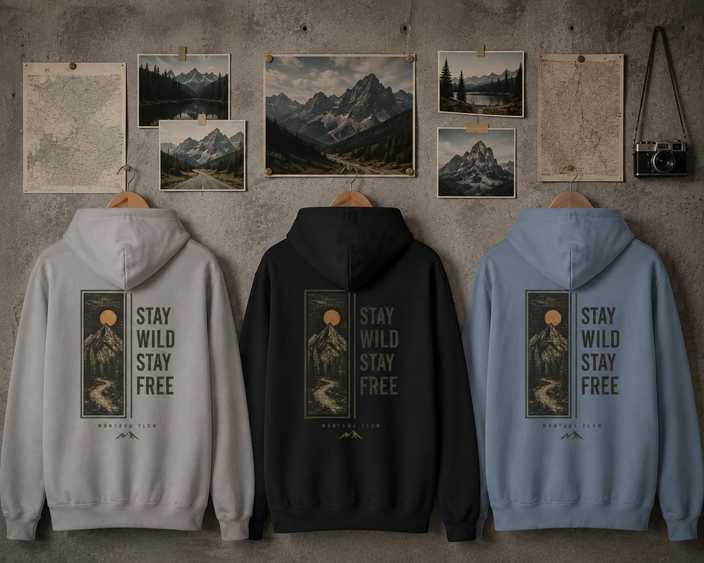 Sweat à capuche Stay Wild Stay Free | Sweat-shirt graphique Aventure en montagne | Sweat à capuche nature et plein air