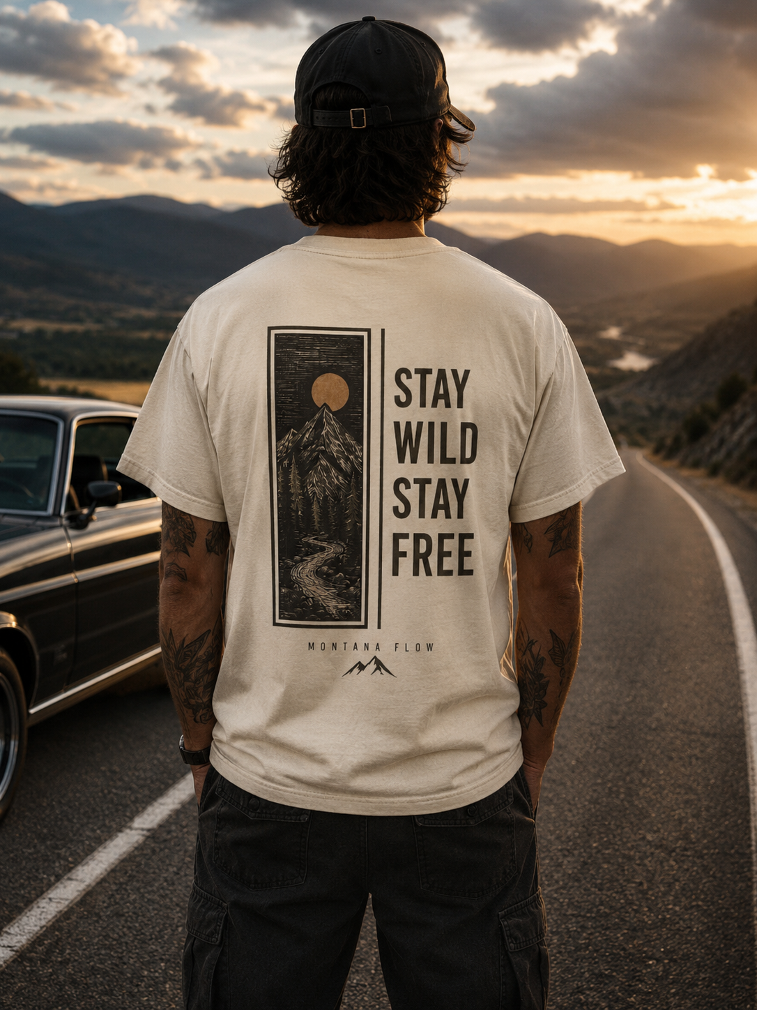 T-shirt Stay Wild Stay Free | Tee-shirt graphique aventure en montagne et nature | Haut pour voyage en plein air