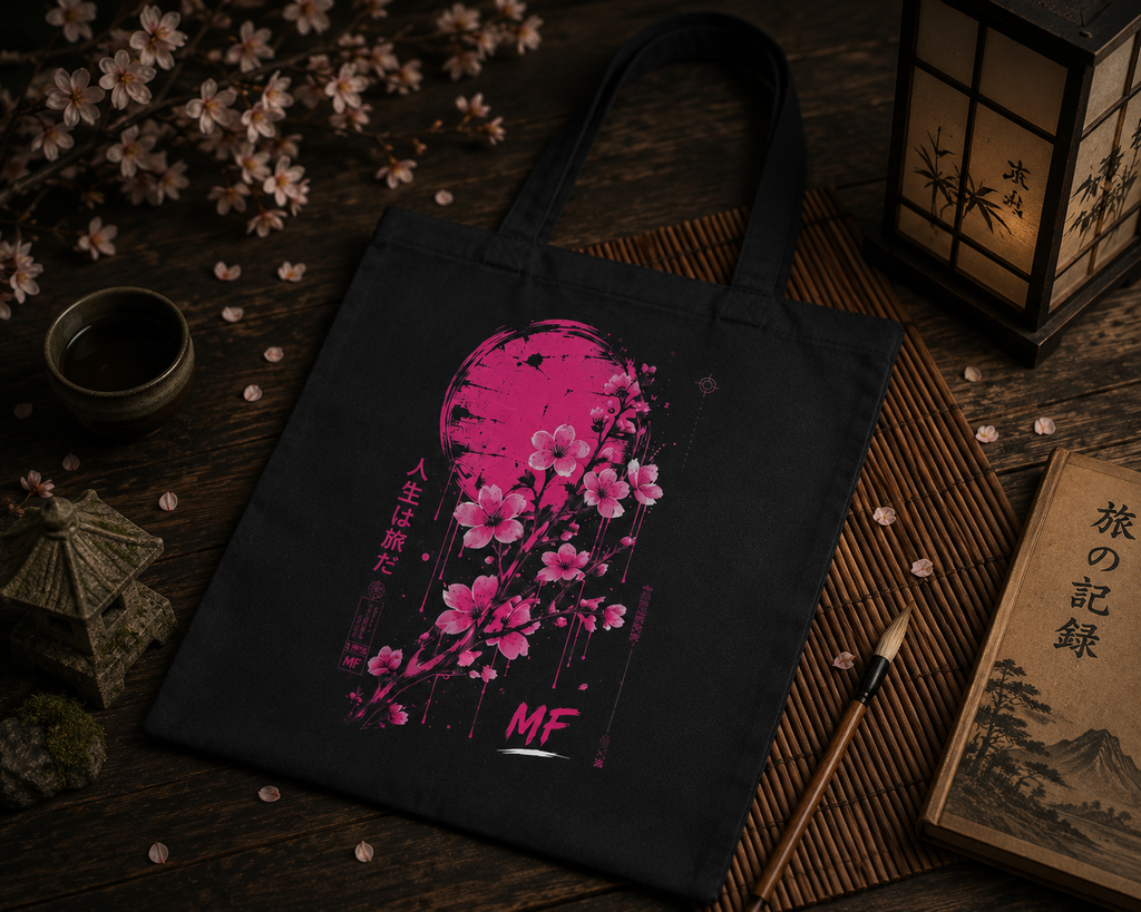 Sakura Tote Bag | Japanese Cherry Blossom Graphic | Pink Floral Streetwear Bag
