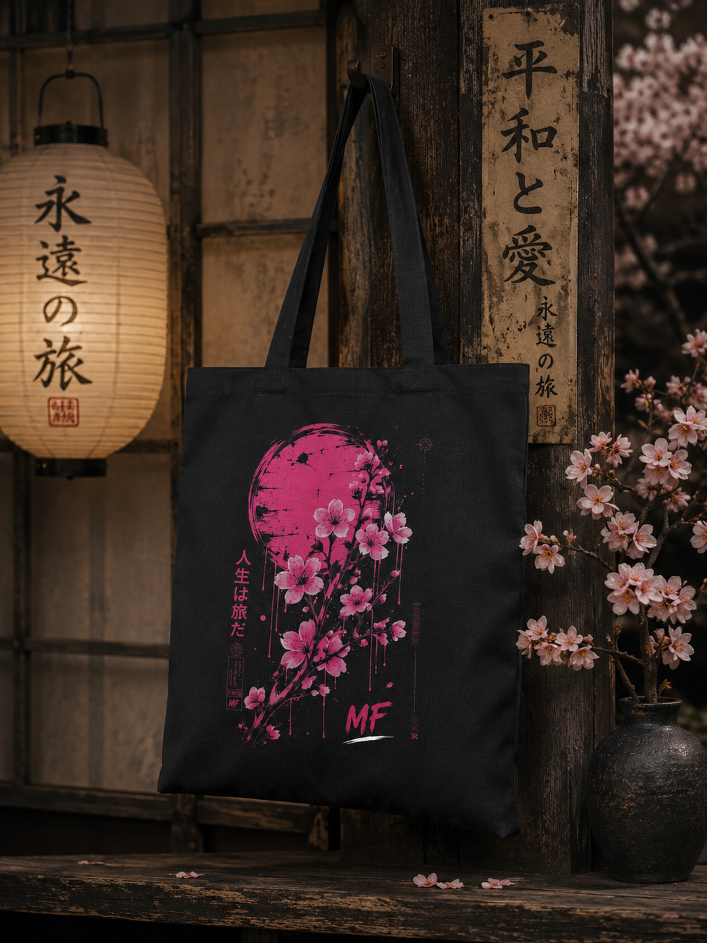 Sakura Tote Bag | Japanese Cherry Blossom Graphic | Pink Floral Streetwear Bag