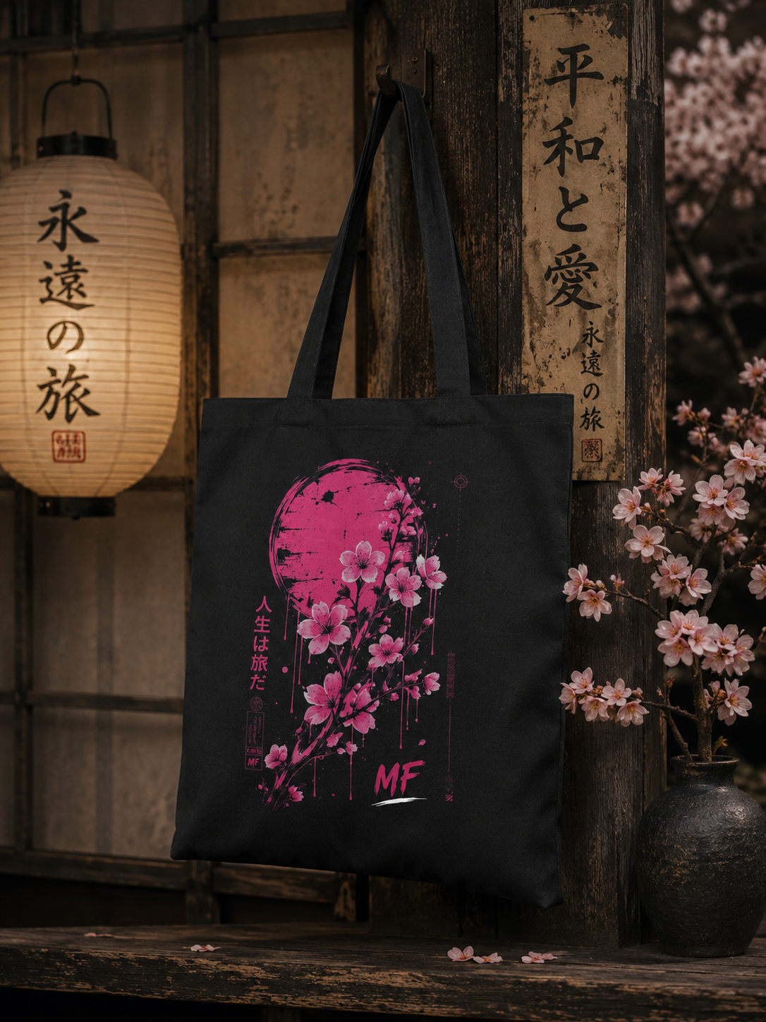 Sakura Tote Bag | Japanese Cherry Blossom Graphic | Pink Floral Streetwear Bag