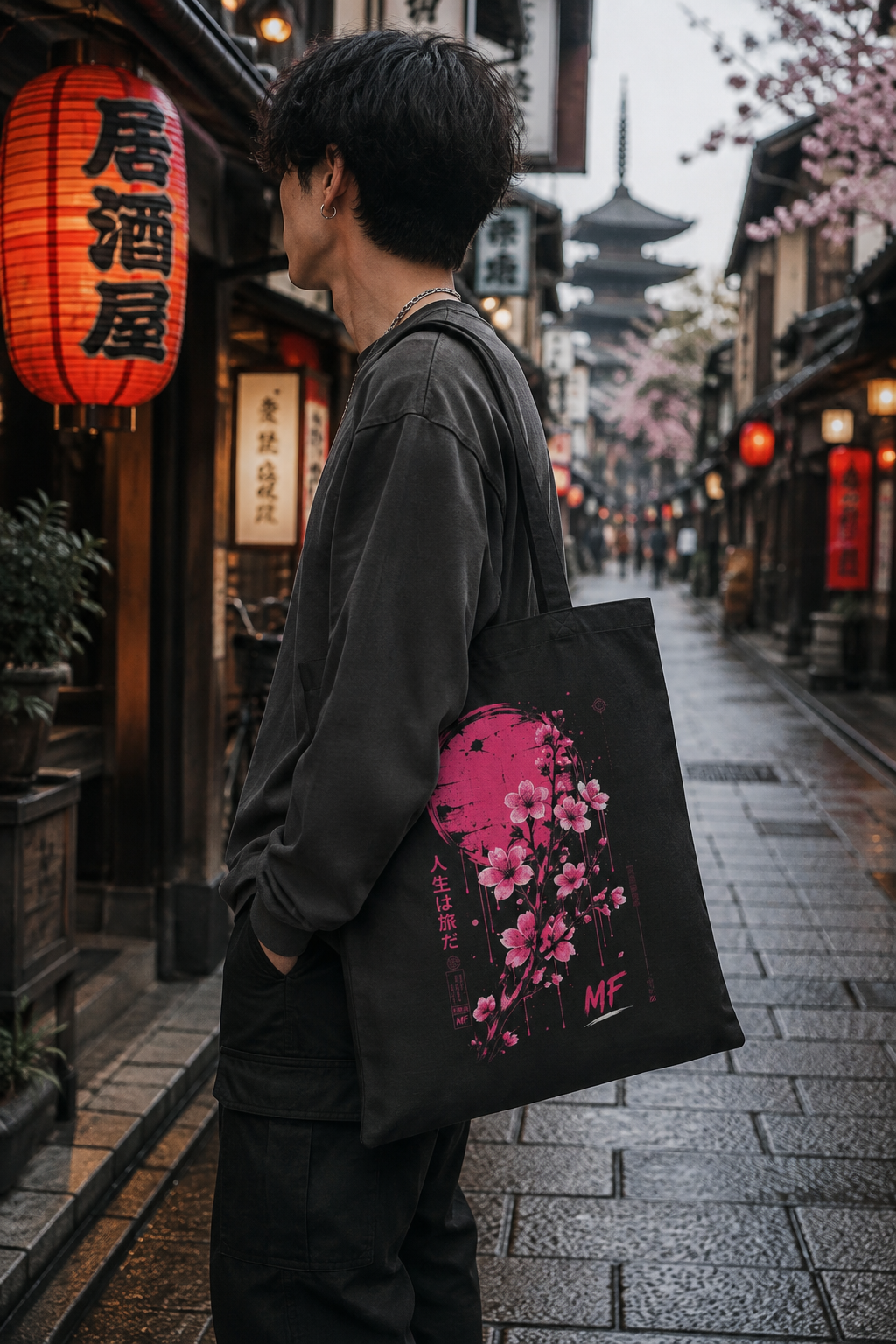 Sakura Tote Bag | Japanese Cherry Blossom Graphic | Pink Floral Streetwear Bag