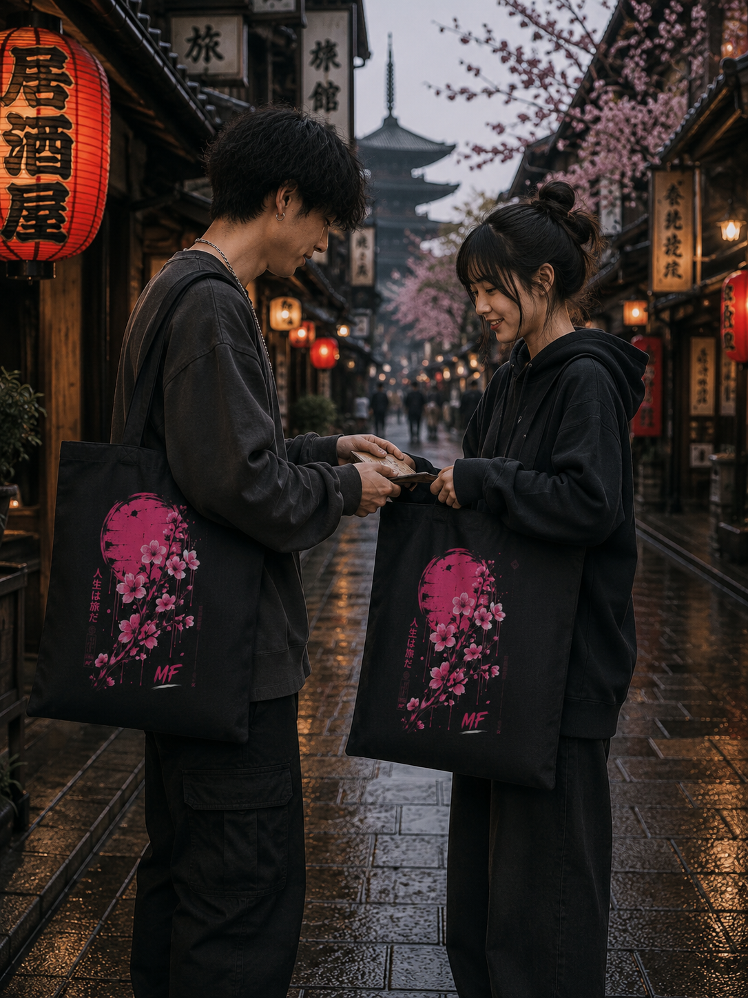 Sakura Tote Bag | Japanese Cherry Blossom Graphic | Pink Floral Streetwear Bag