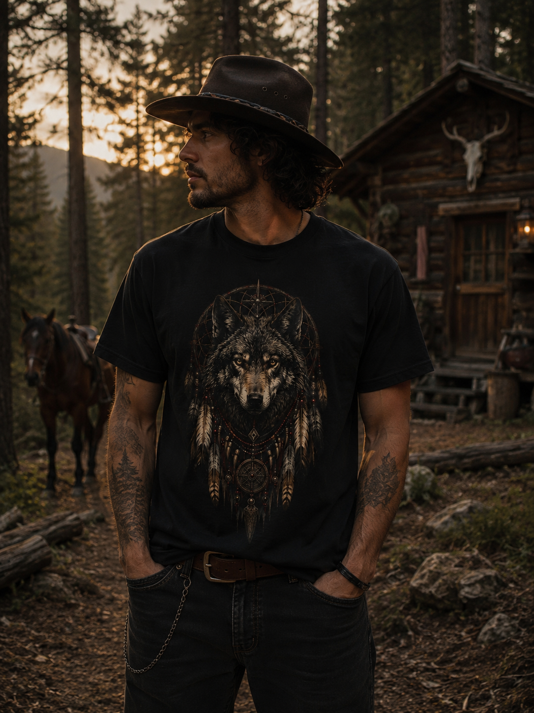 T-shirt attrape-rêves loup | Graphisme loup d'inspiration tribale | Montana Flow