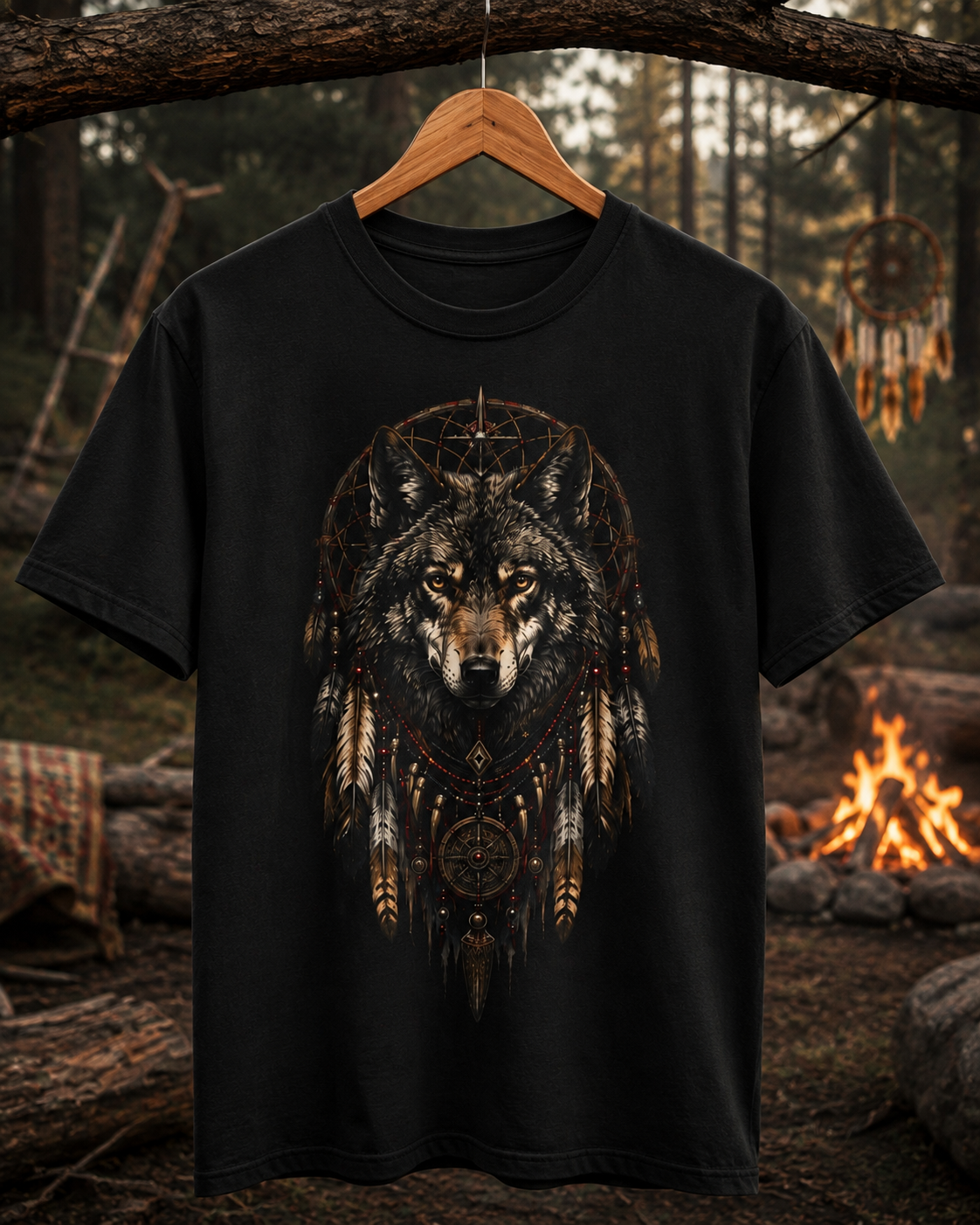 T-shirt attrape-rêves loup | Graphisme loup d'inspiration tribale | Montana Flow