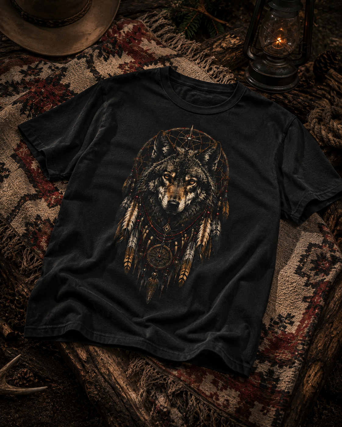 T-shirt attrape-rêves loup | Graphisme loup d'inspiration tribale | Montana Flow