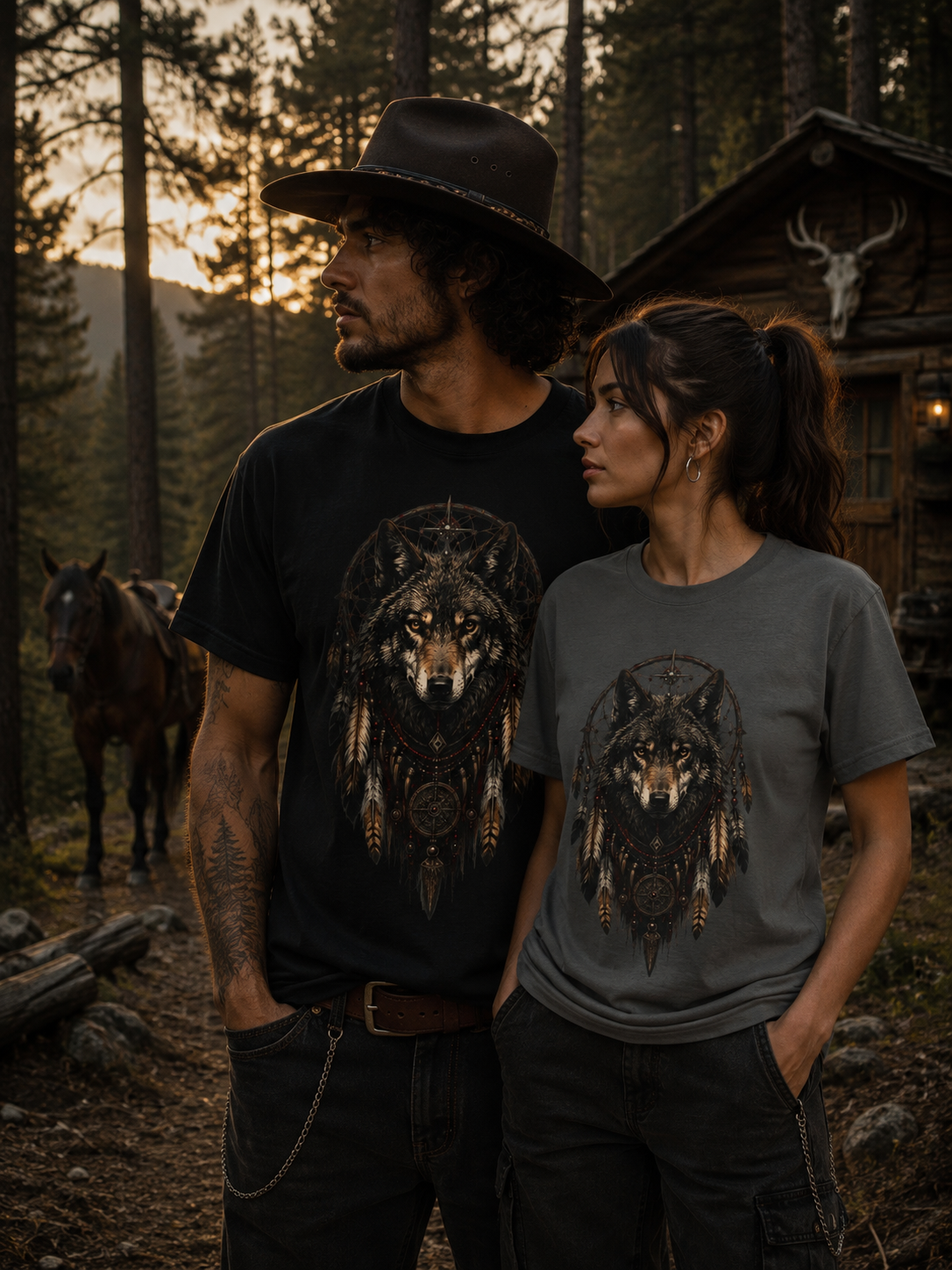 T-shirt attrape-rêves loup | Graphisme loup d'inspiration tribale | Montana Flow