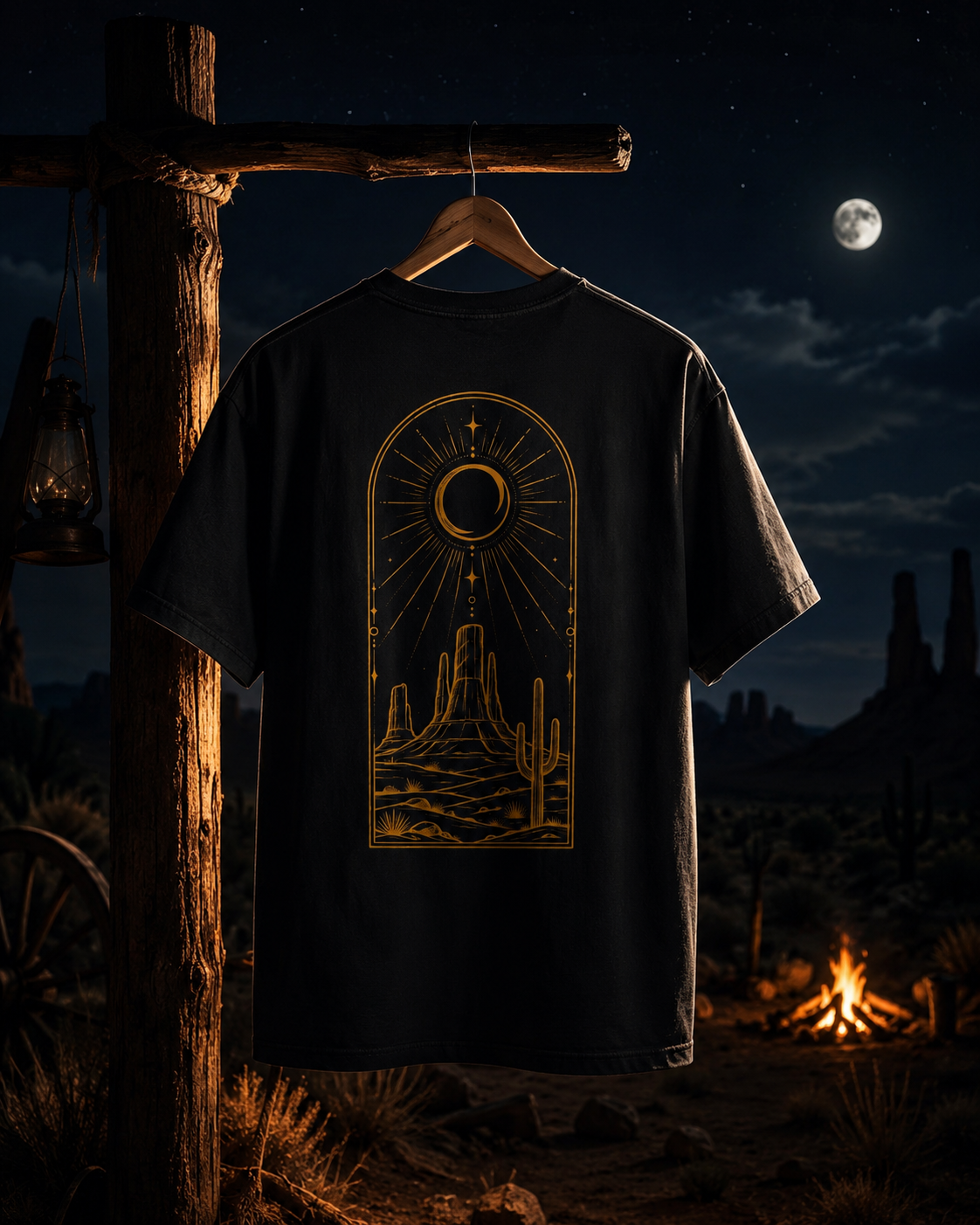 Desert Moon Arch T-shirt | Western Crescent Moon, Cactus Nightscape