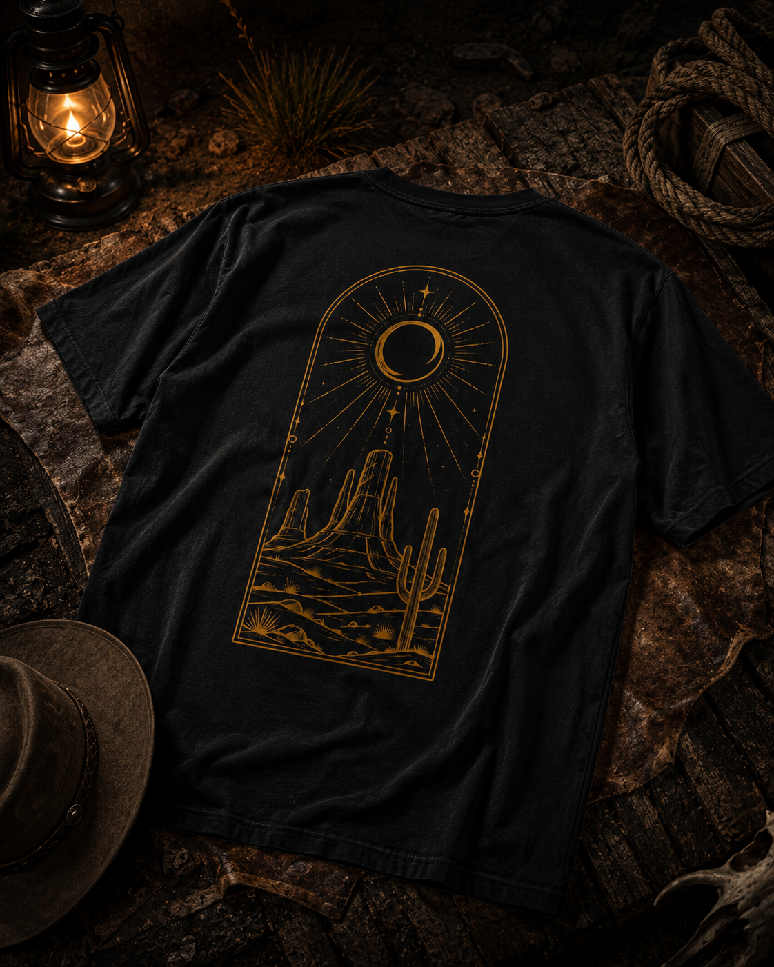Desert Moon Arch T-shirt | Western Crescent Moon, Cactus Nightscape