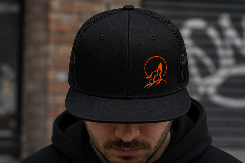 Howling Wolf Logo Trucker Cap | Retro High Profile Snapback