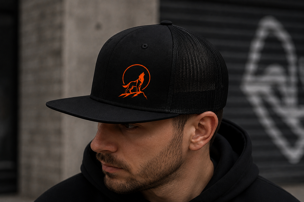 Howling Wolf Logo Trucker Cap | Retro High Profile Snapback