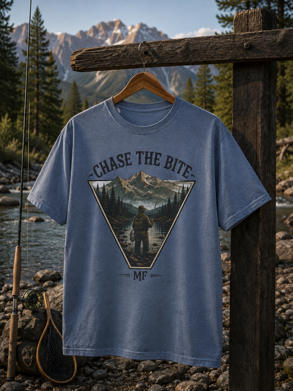 Chase the Bite fishing mountains tee | Fishing Graphic Tee