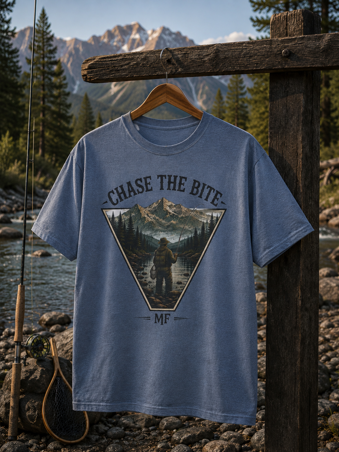 Chase the Bite fishing mountains tee | Fishing Graphic Tee