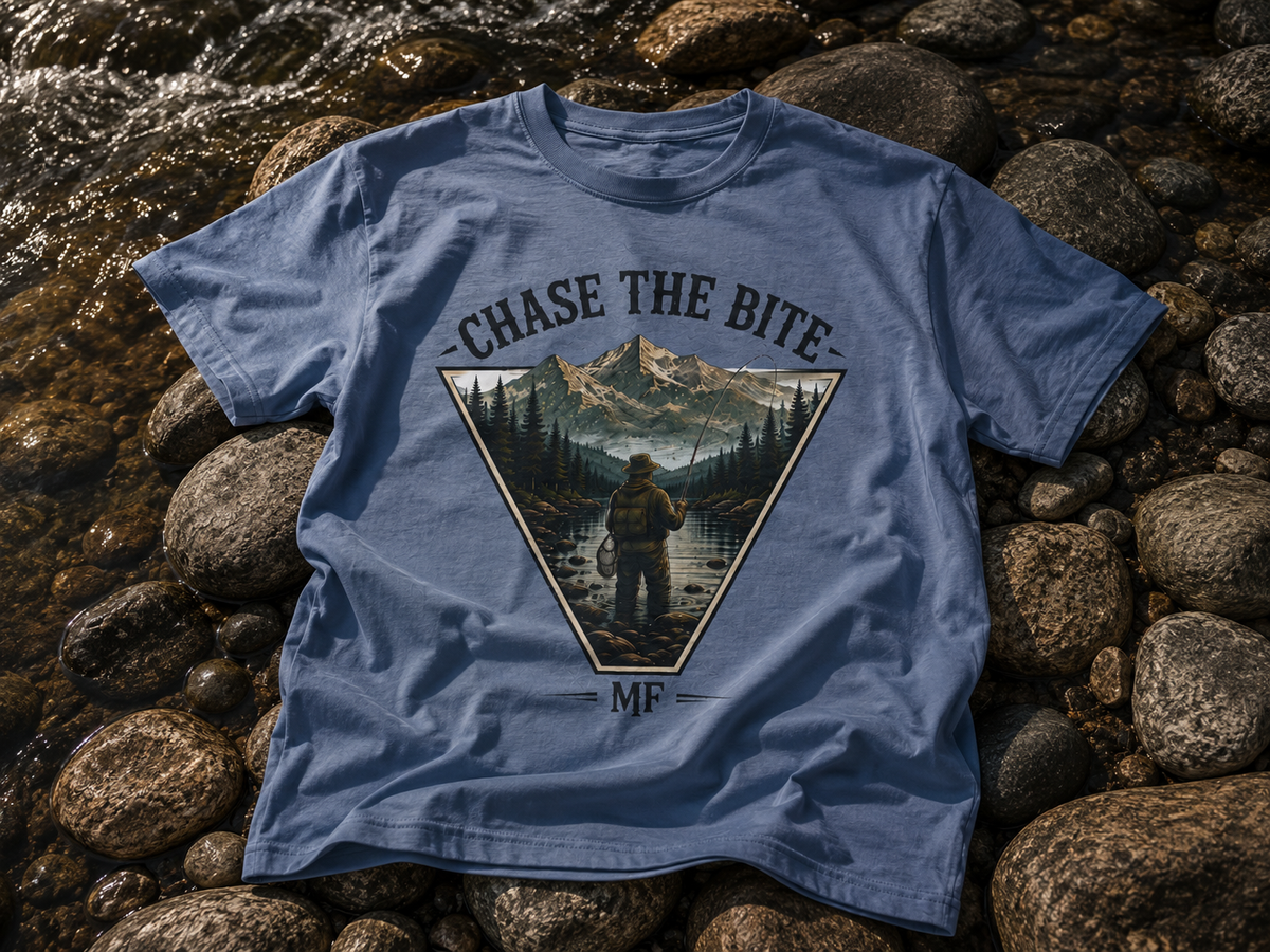 Chase the Bite fishing mountains tee | Fishing Graphic Tee