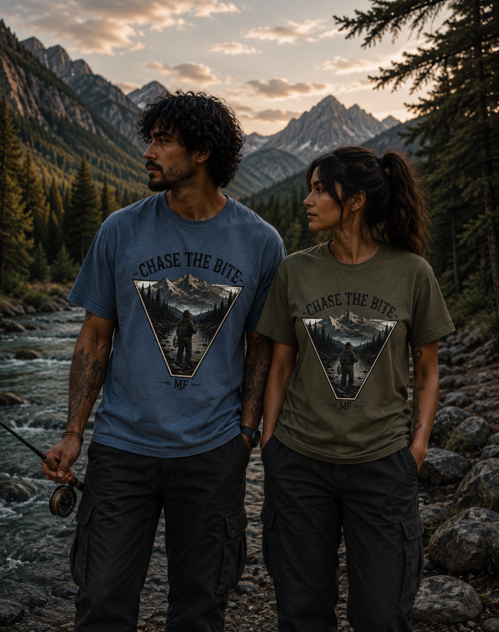 Chase the Bite fishing mountains tee | Fishing Graphic Tee