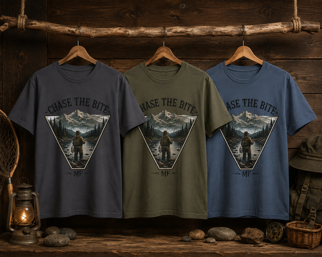 Chase the Bite fishing mountains tee | Fishing Graphic Tee