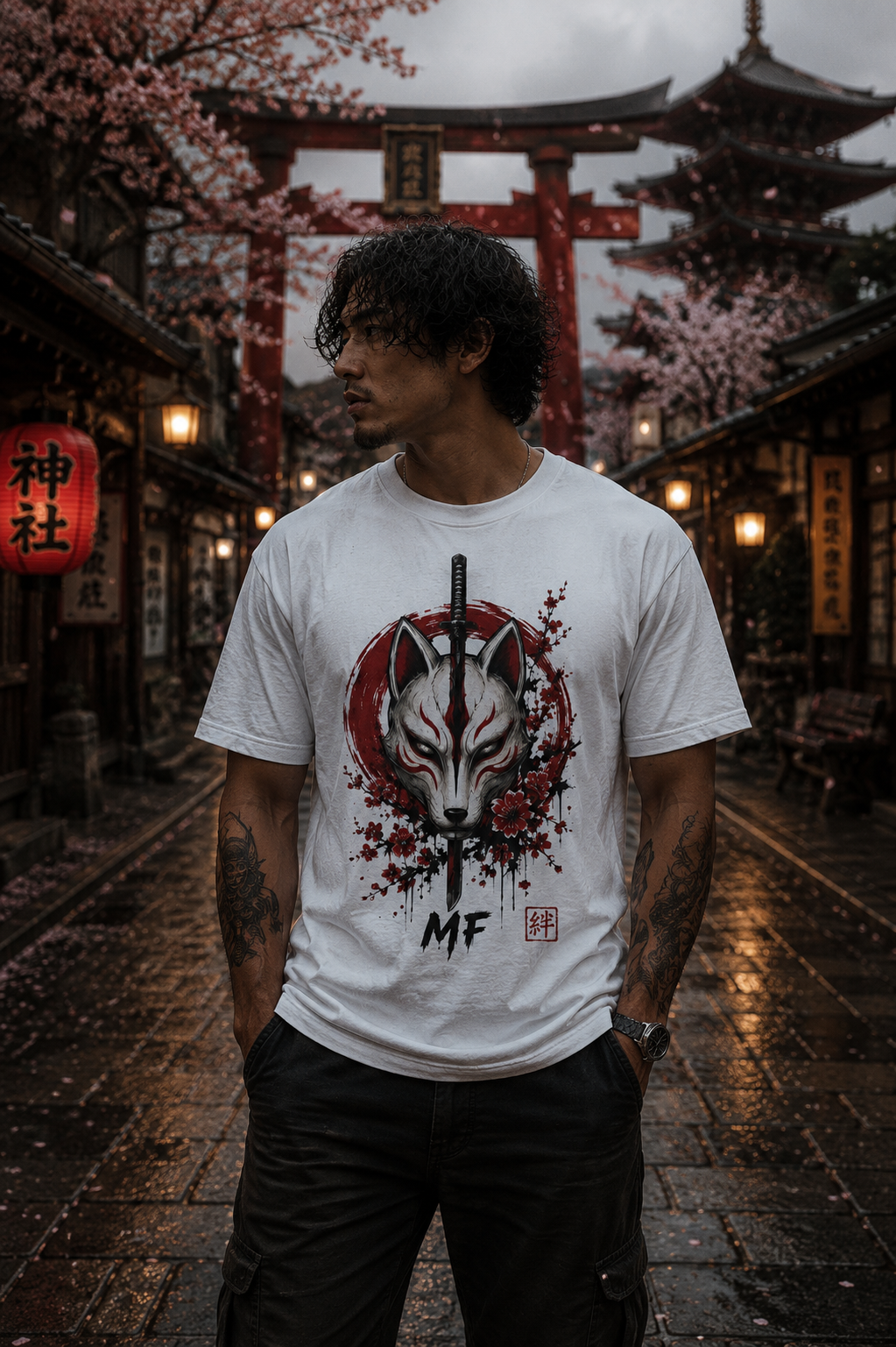 T-shirt Masque Kitsune | T-shirt graphique samouraï esprit renard japonais