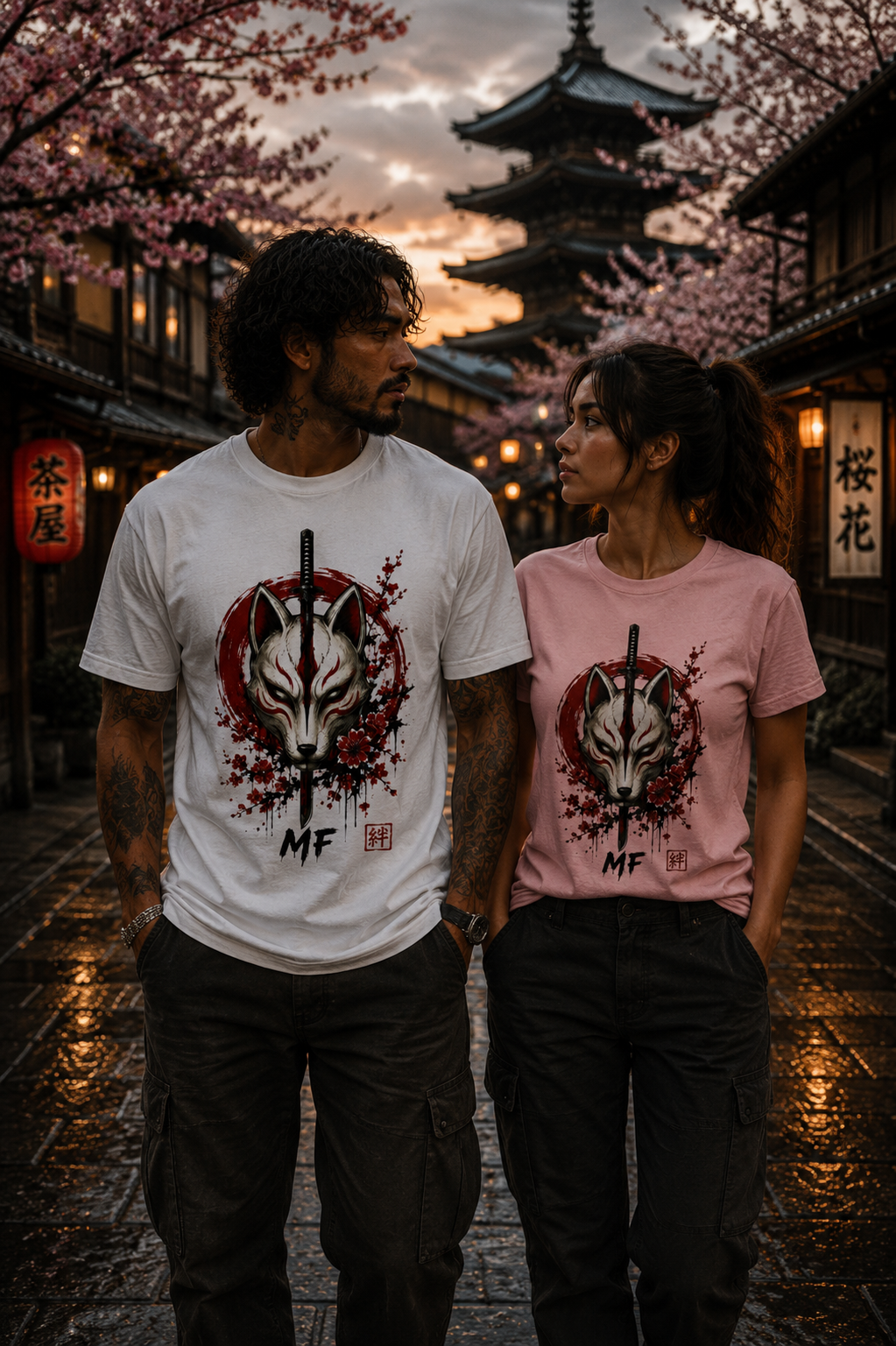 T-shirt Masque Kitsune | T-shirt graphique samouraï esprit renard japonais