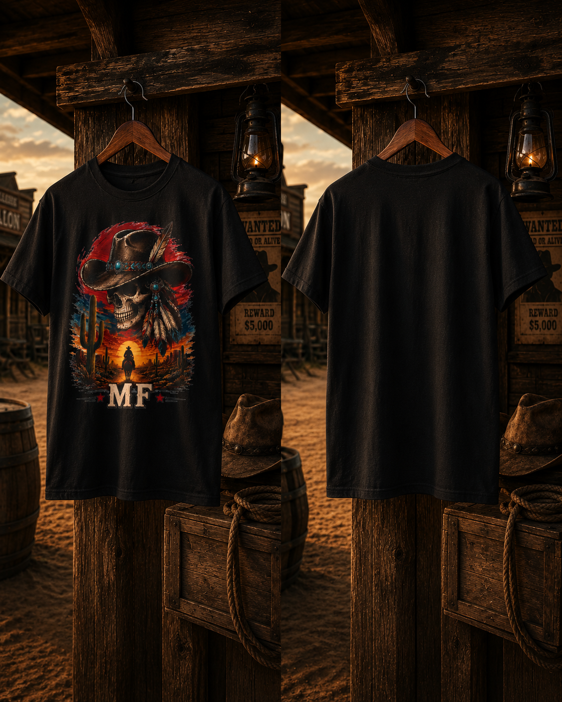 Desert Skull Cowboy T-Shirt | Western Skull Graphic Tee | Cowboy Sunset Cactus Shirt | MF