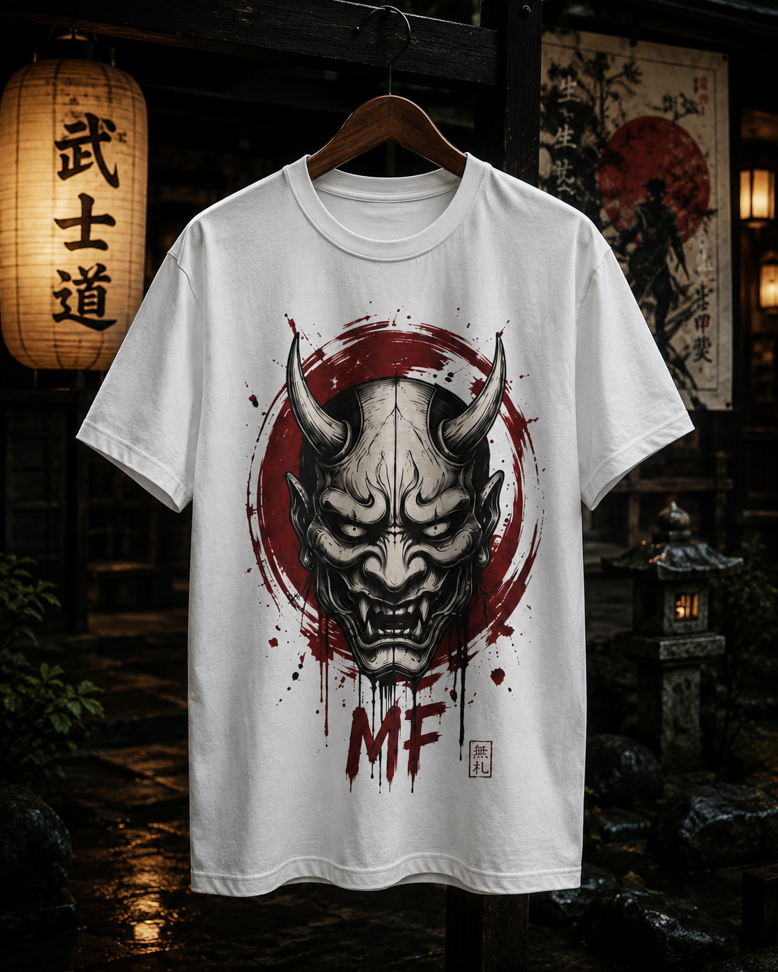 T-shirt Oni japonais | T-shirt graphique démon japonais | T-shirt streetwear visage d'Oni | Streetwear japonais