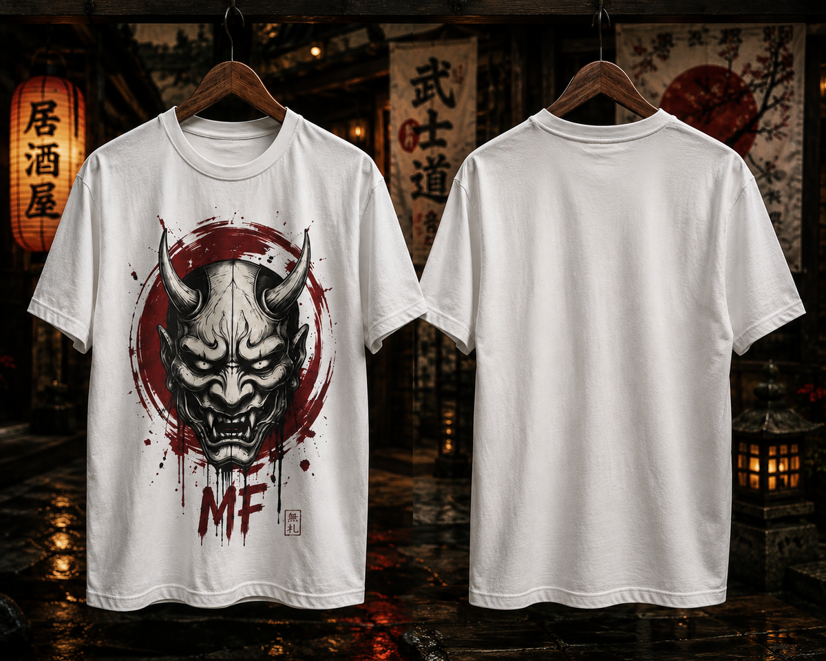 T-shirt Oni japonais | T-shirt graphique démon japonais | T-shirt streetwear visage d'Oni | Streetwear japonais