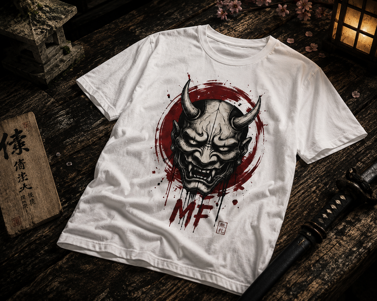 T-shirt Oni japonais | T-shirt graphique démon japonais | T-shirt streetwear visage d'Oni | Streetwear japonais