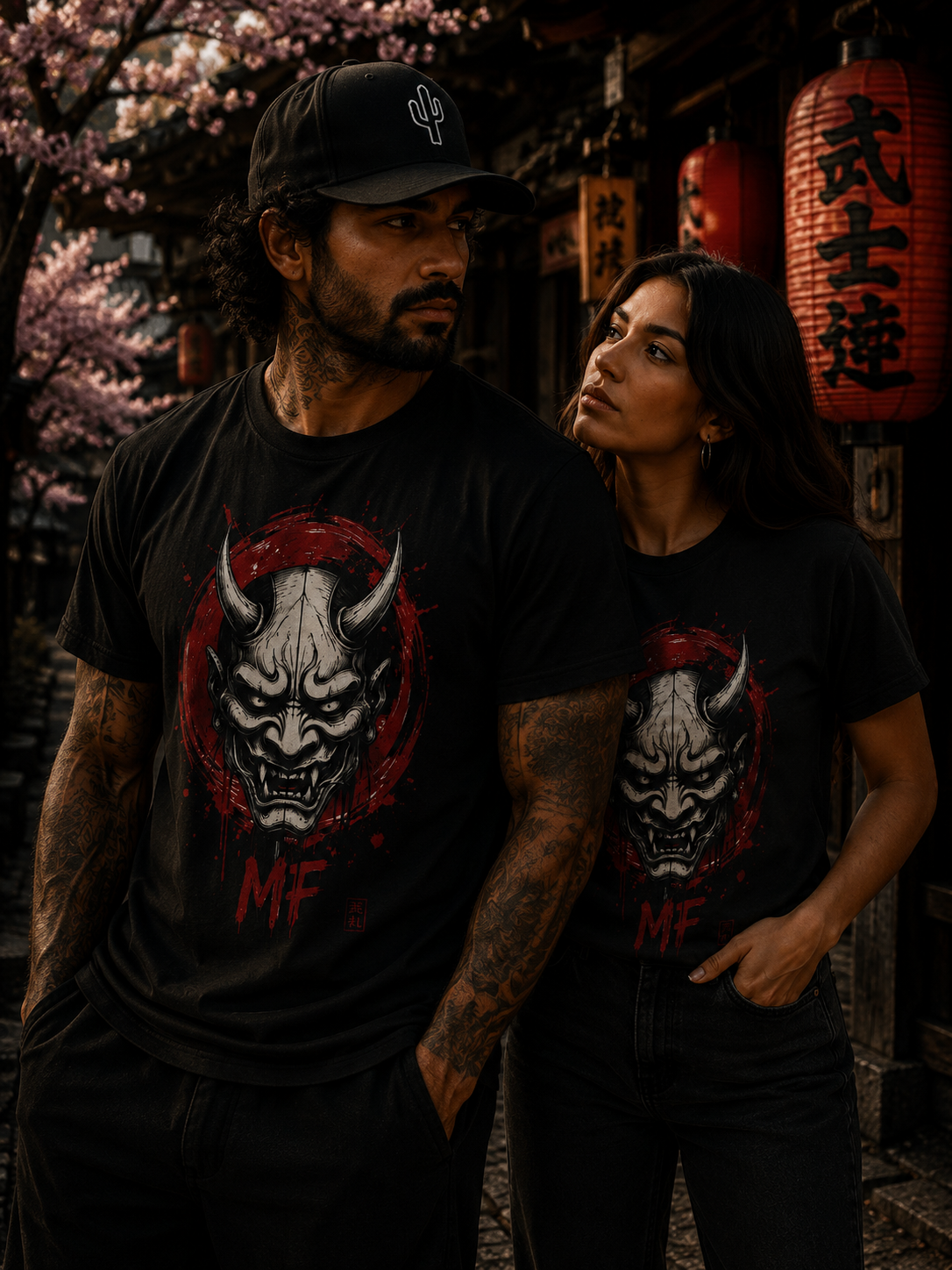 T-shirt Oni japonais | T-shirt graphique démon japonais | T-shirt streetwear visage d'Oni | Streetwear japonais