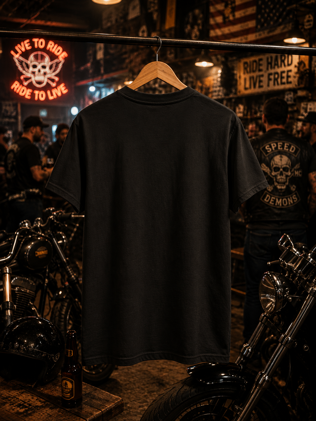 T-shirt Deux Roues Casque Crâne | Graphisme moto Ride Hard Stay True
