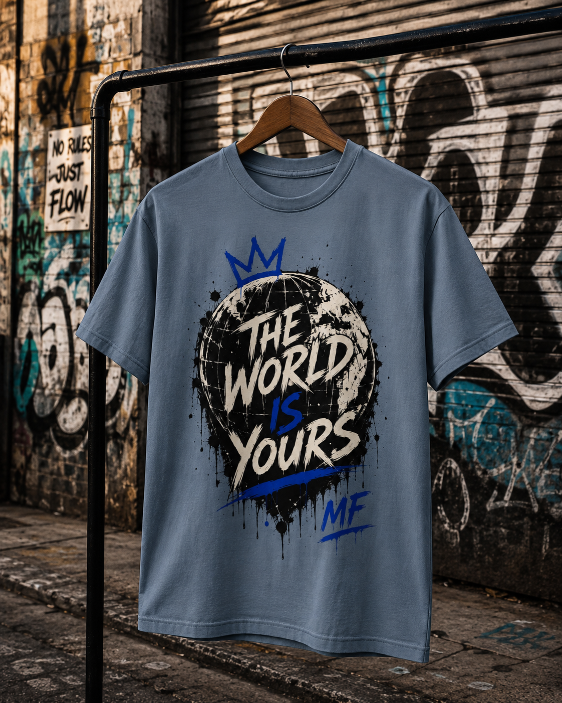 T-shirt graphique The World Is Yours | T-shirt streetwear à couronne | T-shirt graffiti urbain
