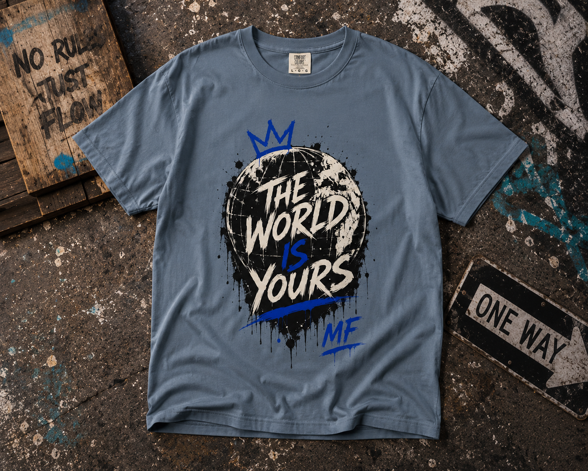 T-shirt graphique The World Is Yours | T-shirt streetwear à couronne | T-shirt graffiti urbain