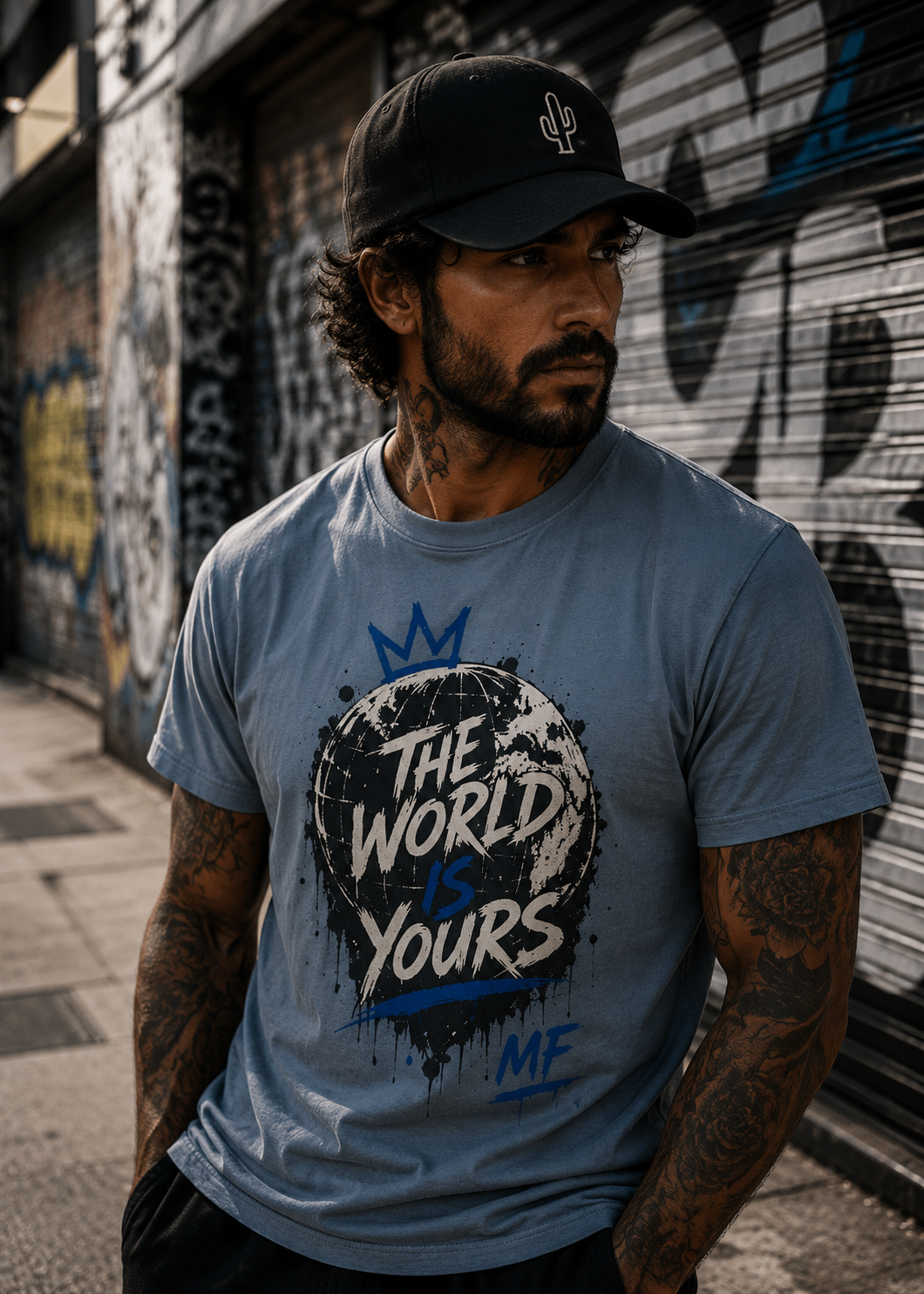 T-shirt graphique The World Is Yours | T-shirt streetwear à couronne | T-shirt graffiti urbain