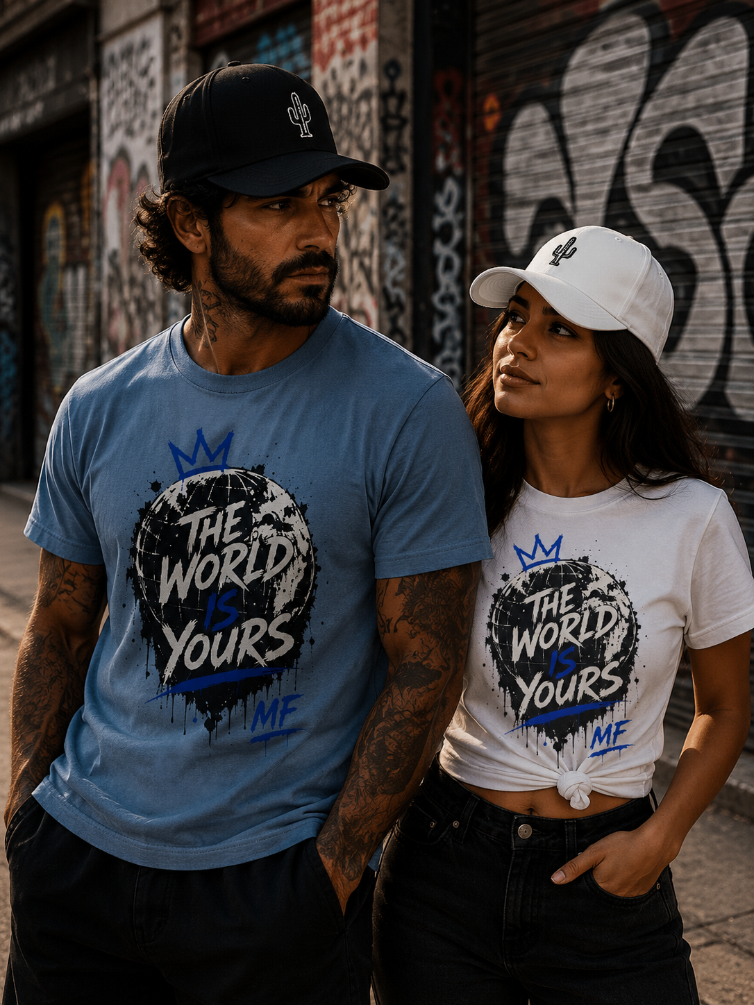 T-shirt graphique The World Is Yours | T-shirt streetwear à couronne | T-shirt graffiti urbain
