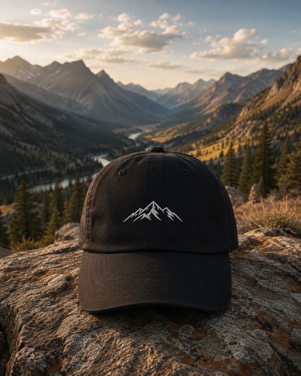 Mountain Embroidered Cap | Outdoor Hiking Hat | Minimalist Mountain Dad Hat | Adventure Travel Cap