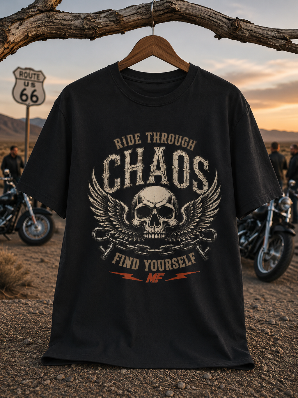 Biker Skull T-Shirt | Ride Through Chaos Motorcycle Tee | Vintage Rider Graphic | MF