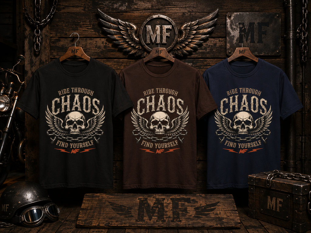 Biker Skull T-Shirt | Ride Through Chaos Motorcycle Tee | Vintage Rider Graphic | MF