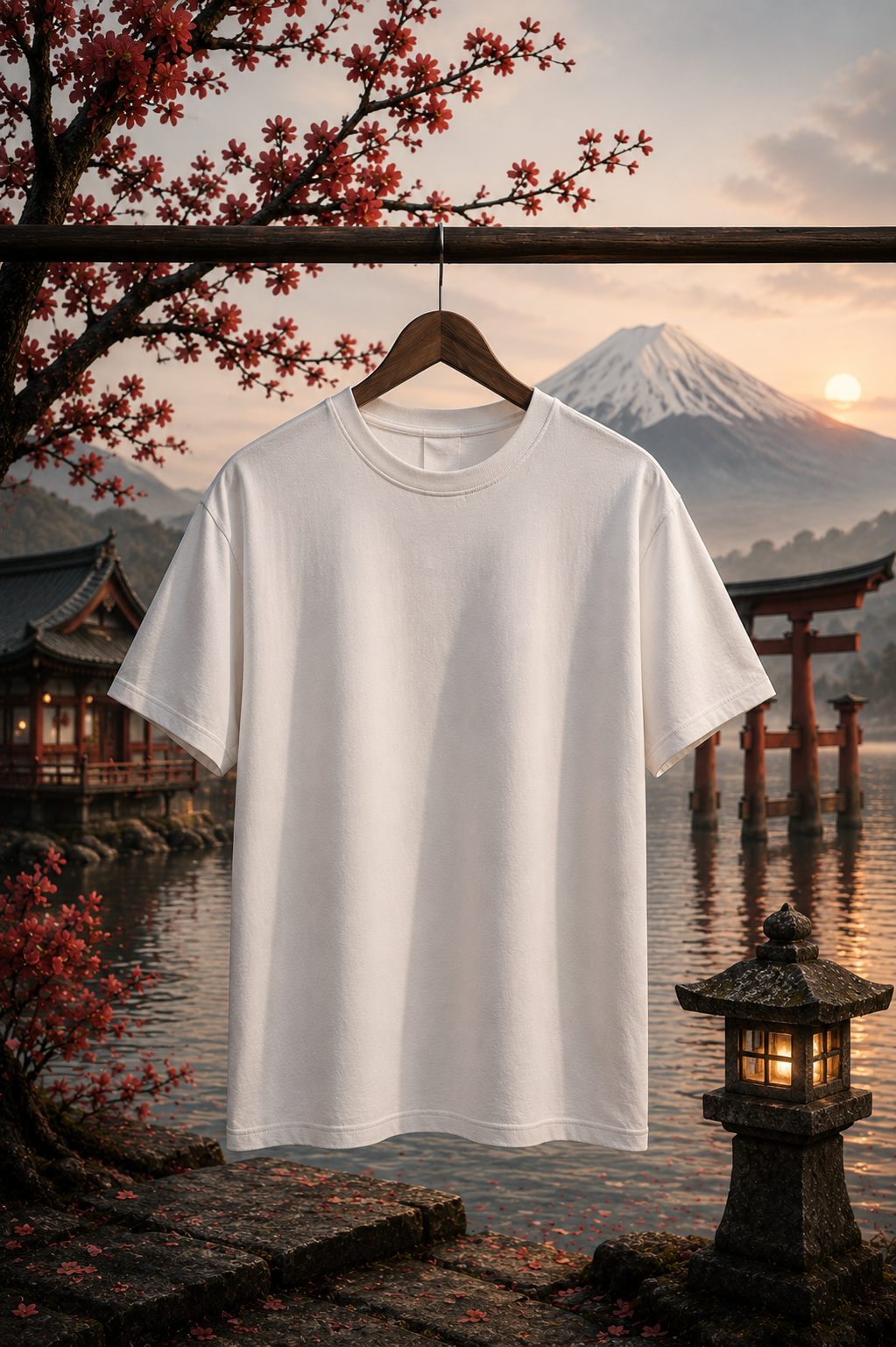 T-shirt paysage japonais | T-shirt graphique mont Fuji, cerisiers en fleurs et porte torii | T-shirt voyage au Japon