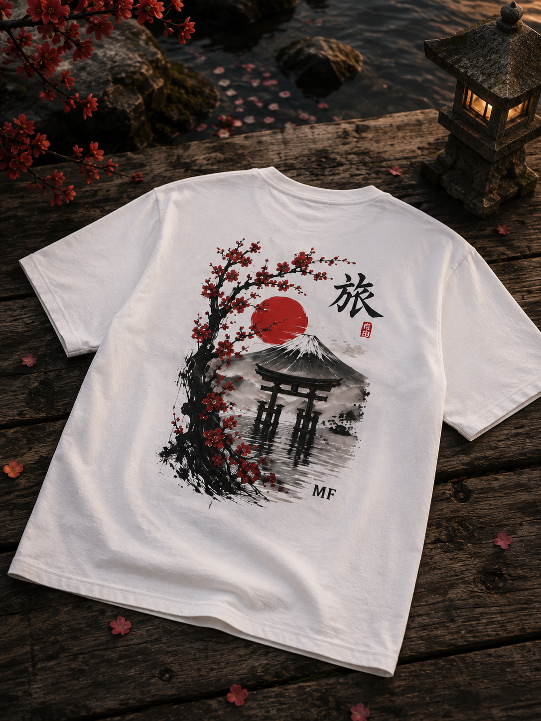 T-shirt paysage japonais | T-shirt graphique mont Fuji, cerisiers en fleurs et porte torii | T-shirt voyage au Japon
