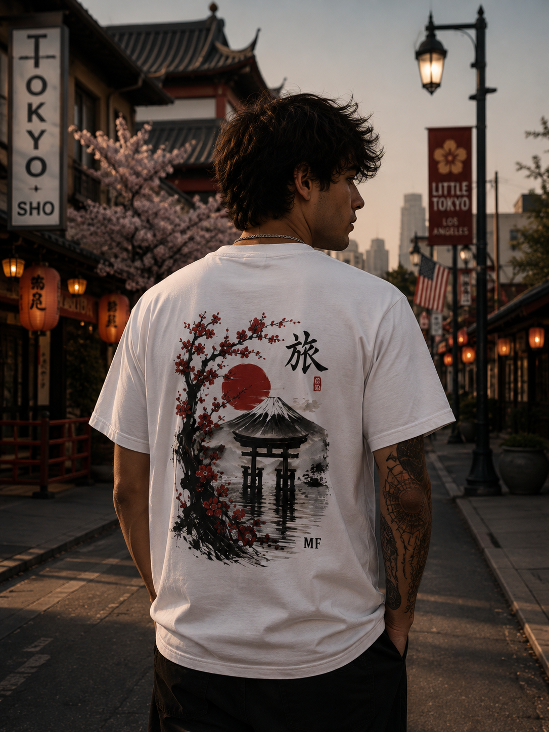 T-shirt paysage japonais | T-shirt graphique mont Fuji, cerisiers en fleurs et porte torii | T-shirt voyage au Japon