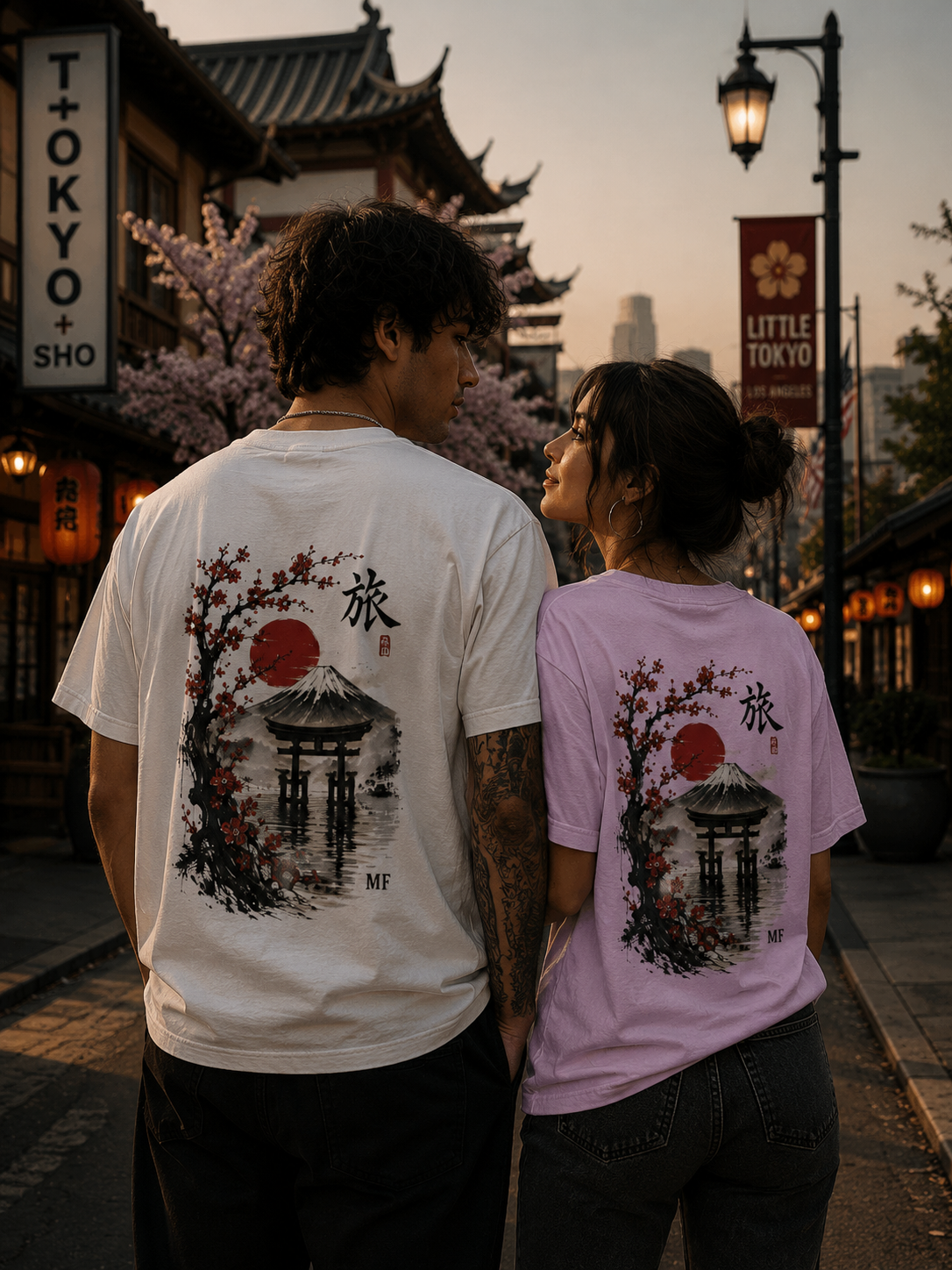 T-shirt paysage japonais | T-shirt graphique mont Fuji, cerisiers en fleurs et porte torii | T-shirt voyage au Japon