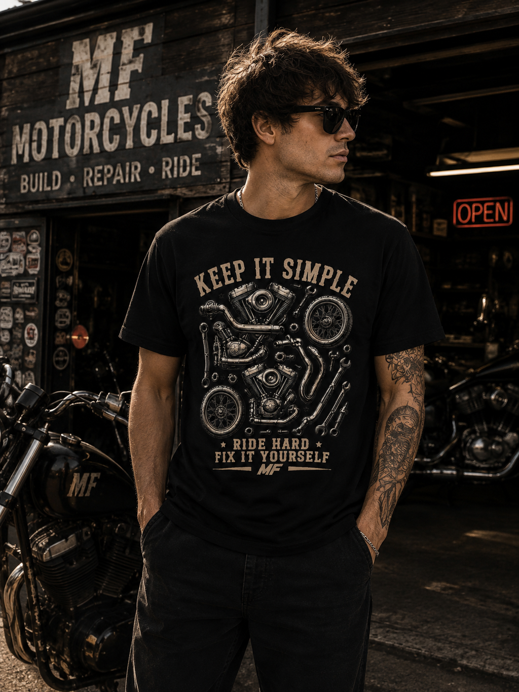 T-shirt de moto « Keep It Simple » | Roule à fond, répare toi-même | T-shirt de motard vintage