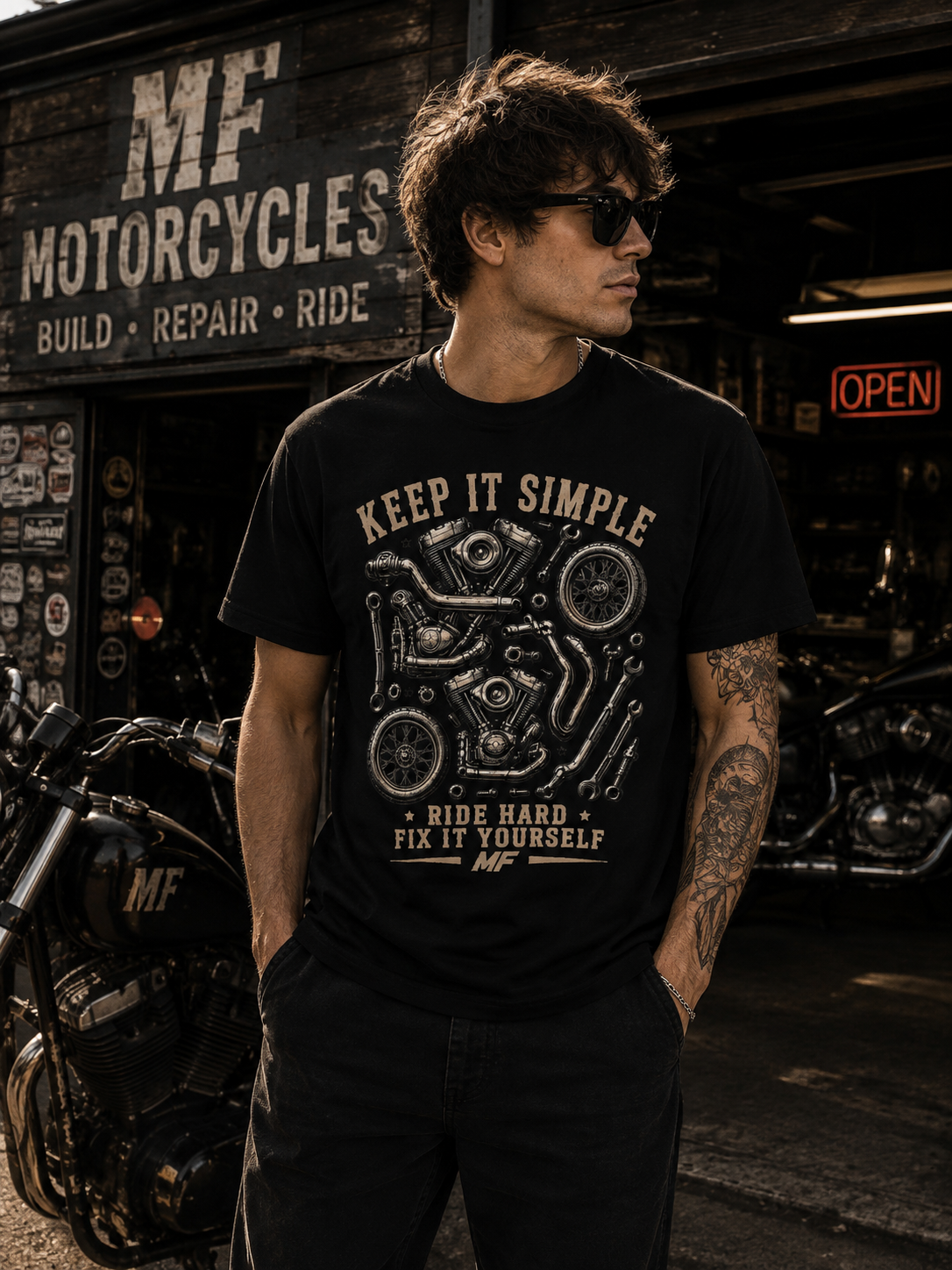 T-shirt de moto « Keep It Simple » | Roule à fond, répare toi-même | T-shirt de motard vintage