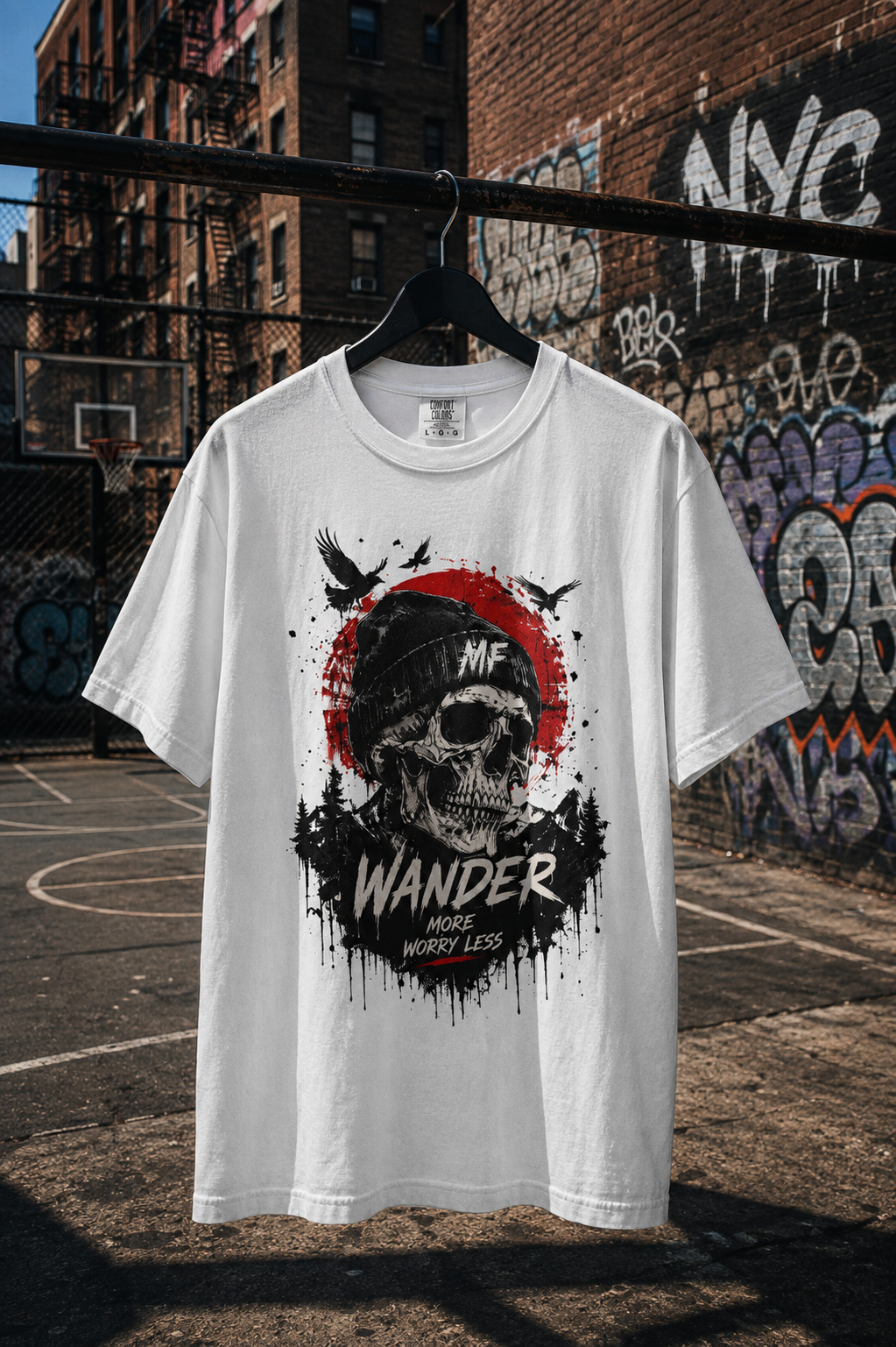 T-shirt Skull Wander | T-shirt à motif Wander More Worry Less | T-shirt de voyage streetwear