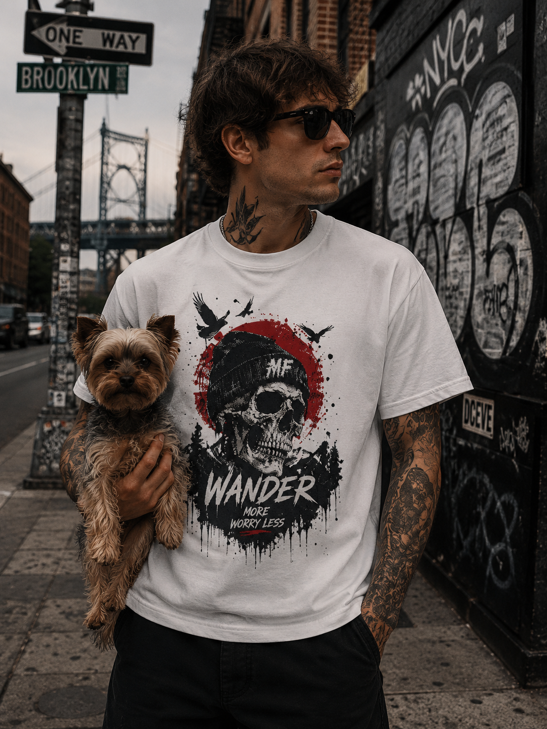 T-shirt Skull Wander | T-shirt à motif Wander More Worry Less | T-shirt de voyage streetwear