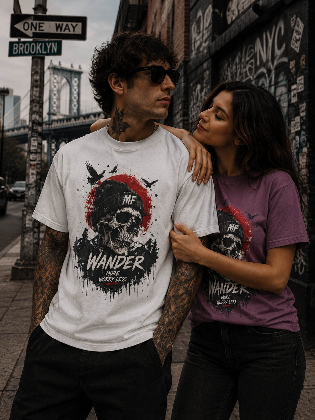 T-shirt Skull Wander | T-shirt à motif Wander More Worry Less | T-shirt de voyage streetwear